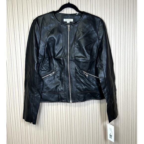 Via Spiga Collarless Faux Leather  Women's Jacket Size L - Picture 1 of 10